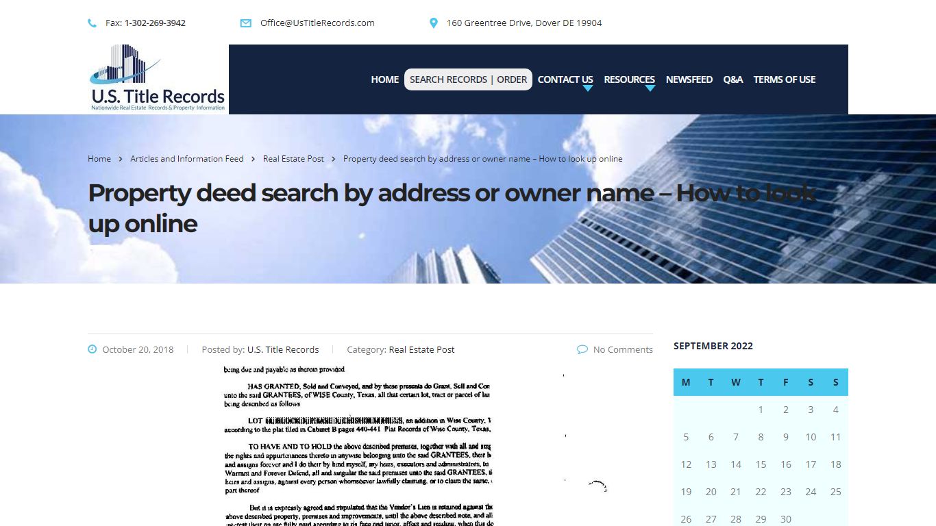 Property deed search by address or owner name - U.S. Title Records