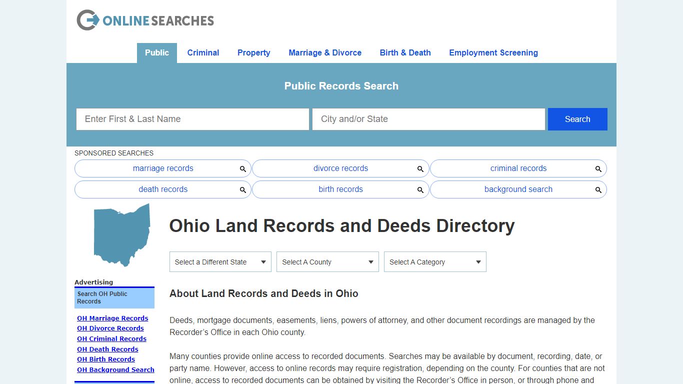 Ohio Land Records and Deeds Search Directory - OnlineSearches.com